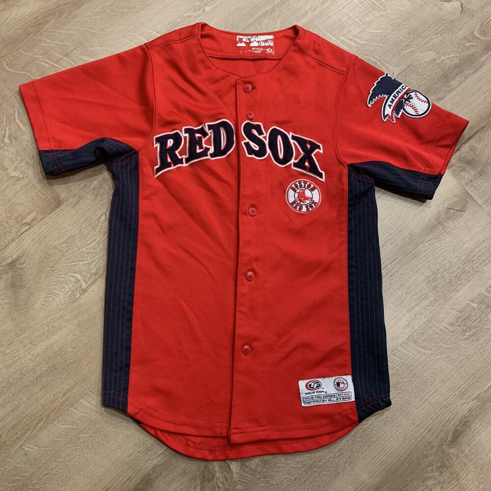 MLB True Fan Boston Red Sox Jersey Youth Boys Small (6-7) Baseball Button Front